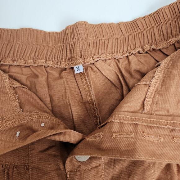 Women's Rust Colored 6 Button Paper Bag Tiered Elastic Linen Shorts Size M - Picture 3 of 3